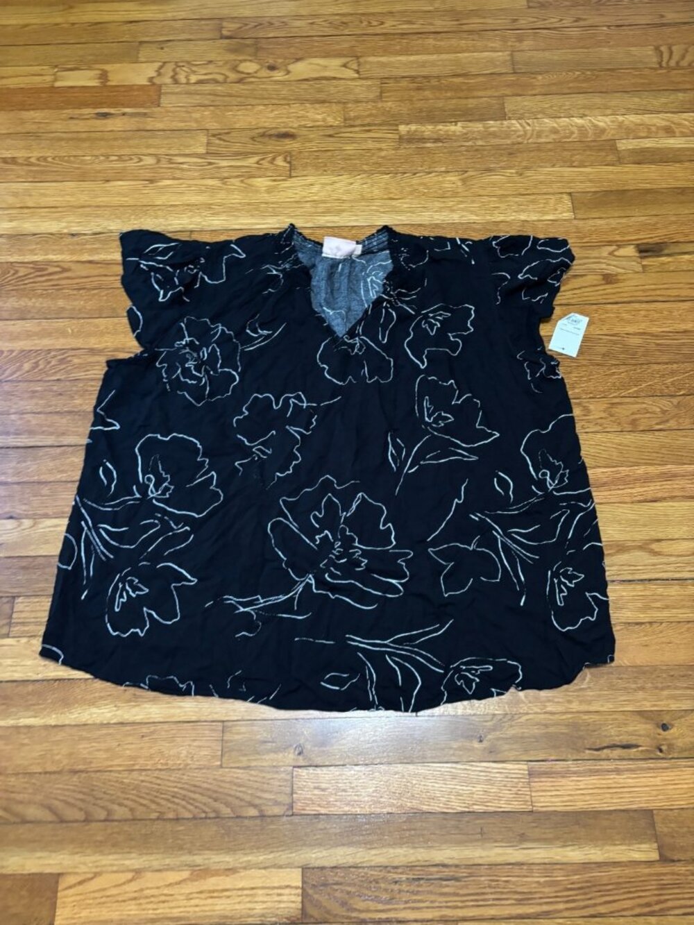 Evri Womens Blouse Plus Size 4X Black Smocked V-Neck Rayon Tunic Top NWT $36